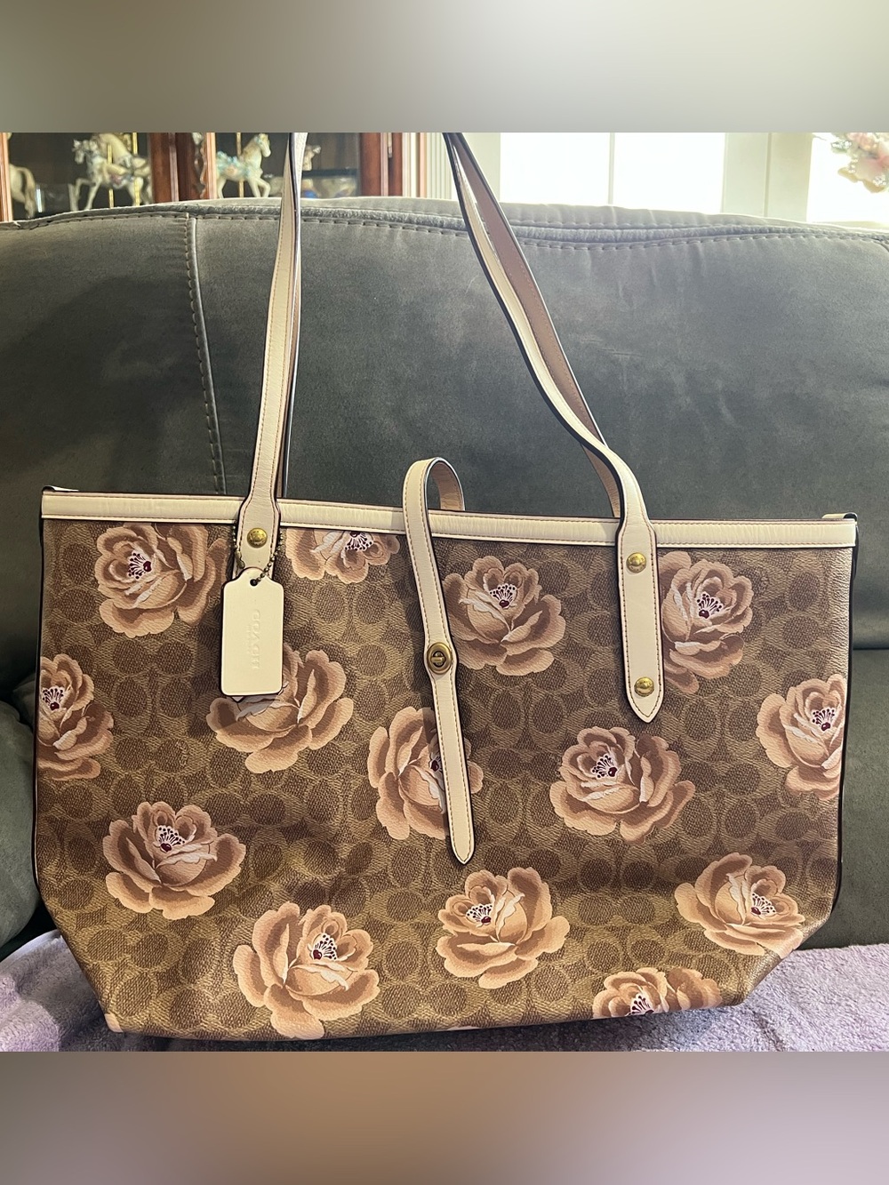 Coach | Brown Signature Canvas Tote with Blush Floral Print